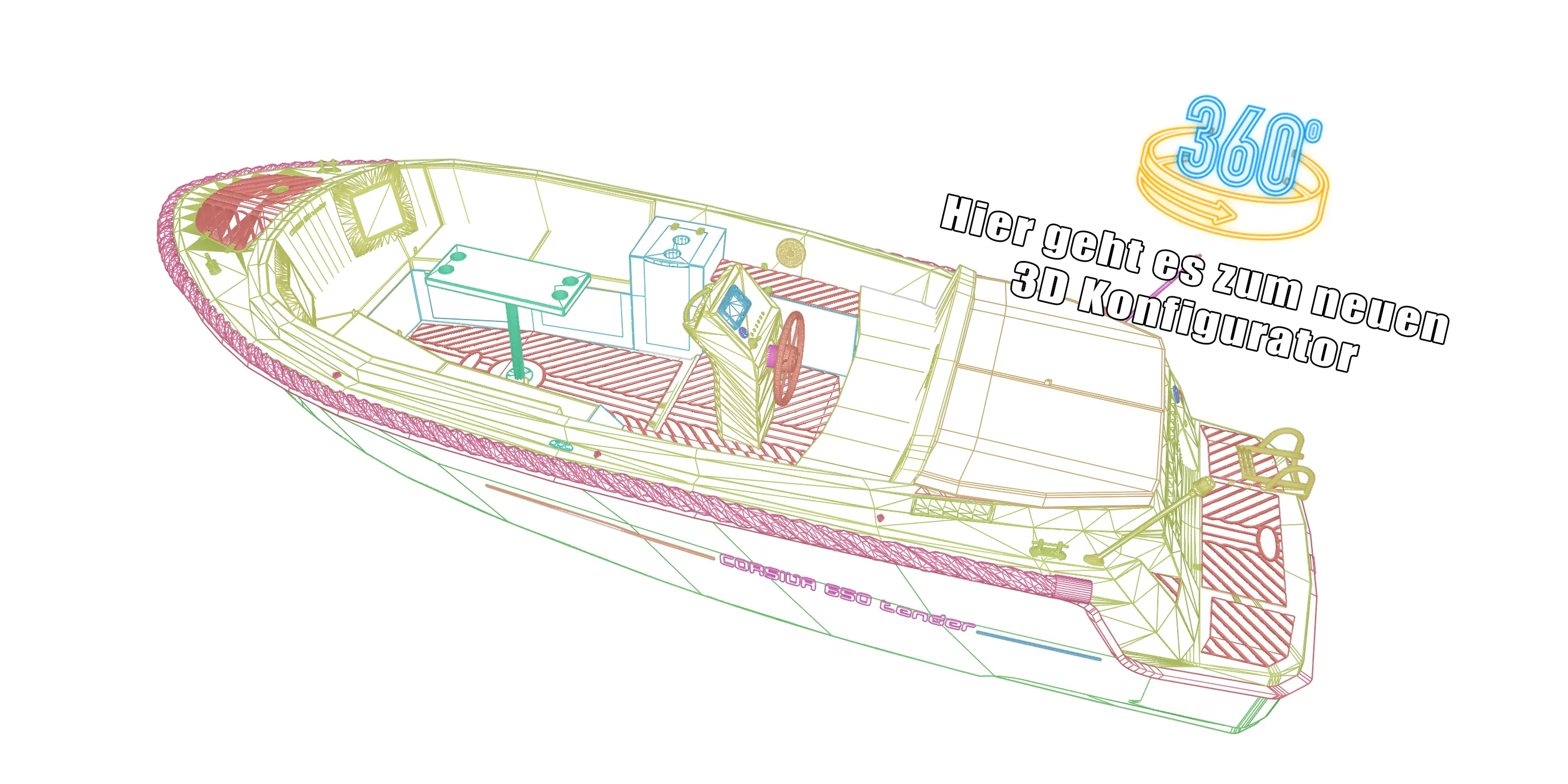 Corsiva 650 Tender 3D Ansicht mit Wireframe - Link zum Konfigurator